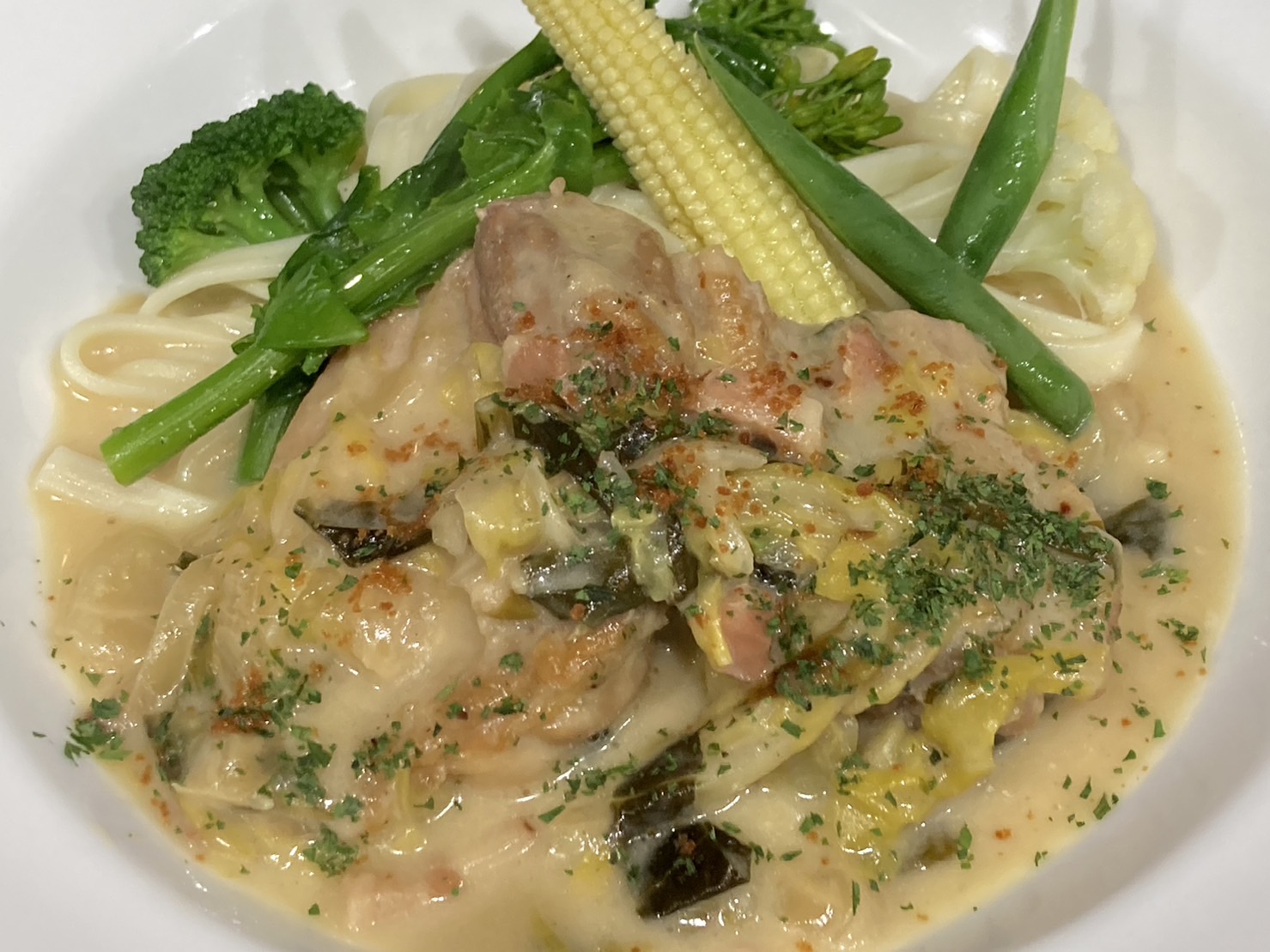 信玄鶏モモ肉とキャベツのクリーム煮